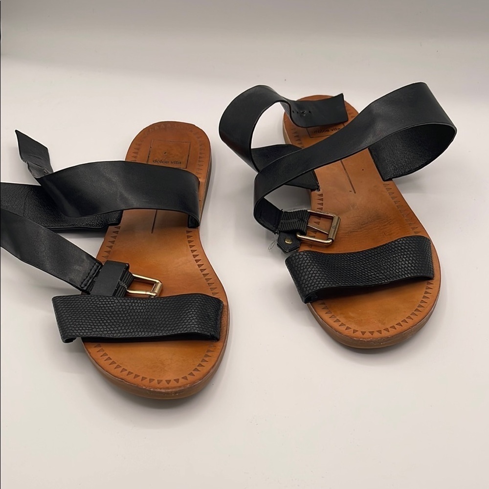 Dolce Vita Black and Brown Sandals with Gold Buckle